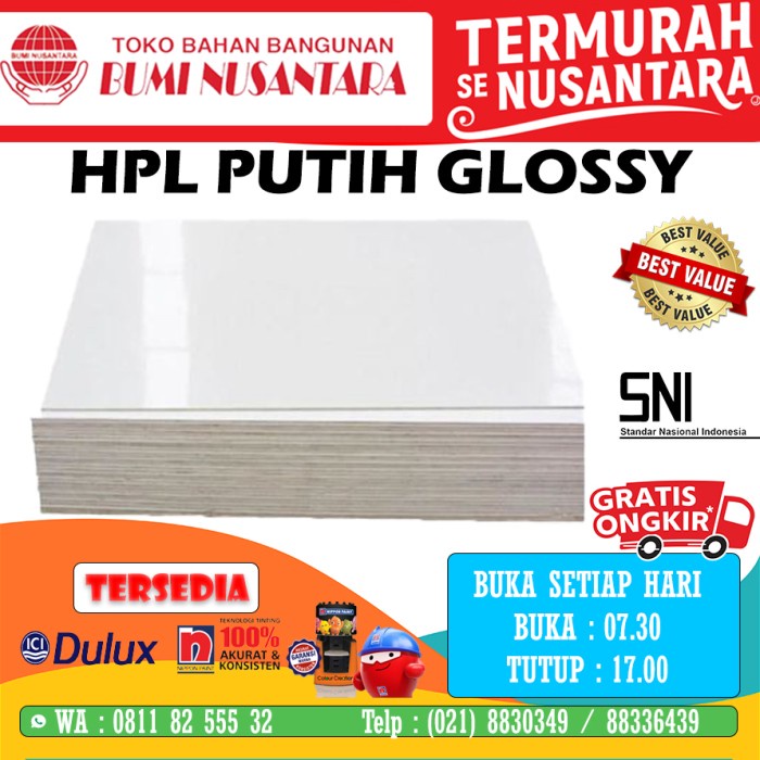 HPL PUTIH GLOSSY 122CM X 244CM TACO SHEET PUTIH KILAP