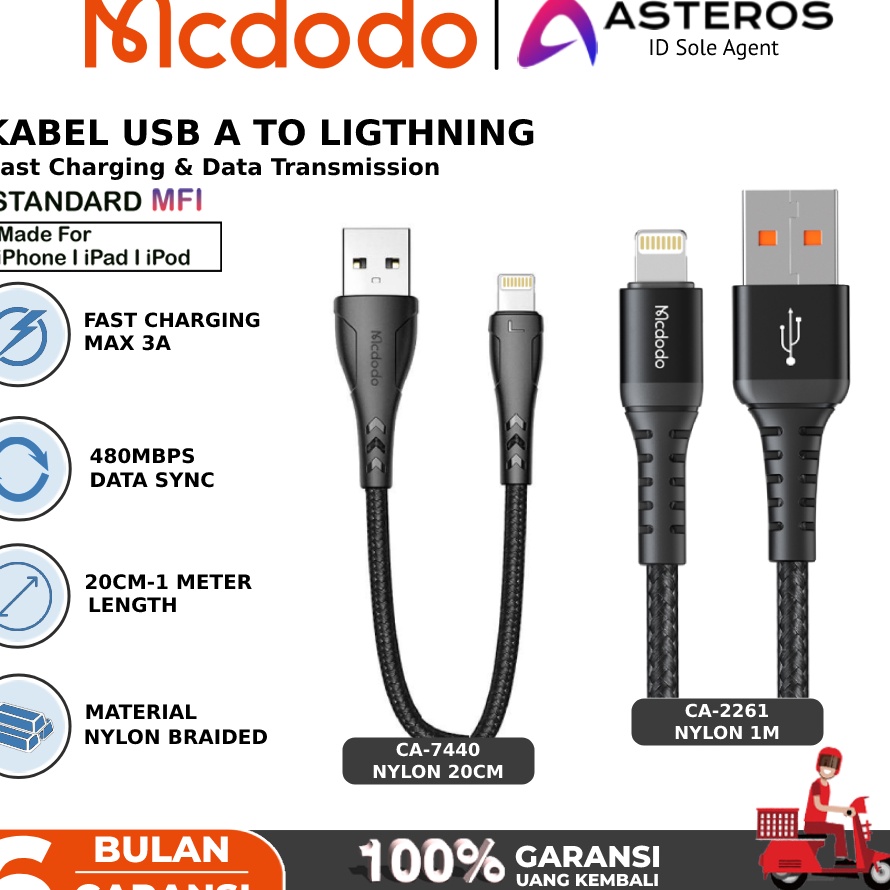 Murah Kabel Data Untuk iPhone USB Lightning 20Cm 1M 2M 3M FAST Charging MCDODO CA-5150 CA-5153 CA-51
