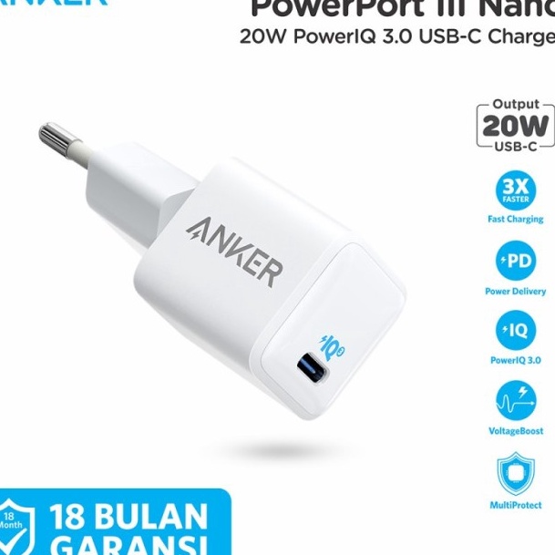 New Stock Charger Anker Type C 20W PD Adapter iPhone Android PowerPort III Nano.