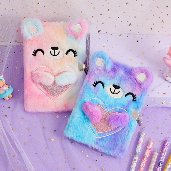 

Notebook gembok anak perempuan buku diary bulu halus kado ultah anak