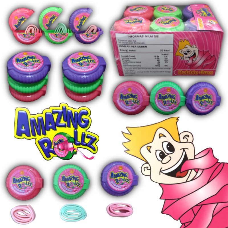 

Permen Karet Gulung Amazing Rollz Isi 30 Pcs - Bubble Gum Aneka Rasa Buah