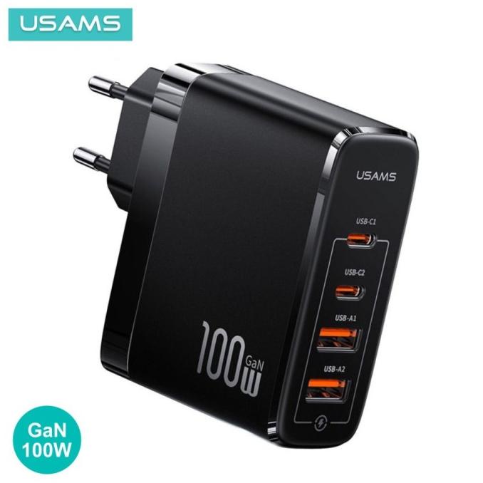 Usams Kepala Charger Gan 100W Fast Charging QC Adaptor PD USB C T44