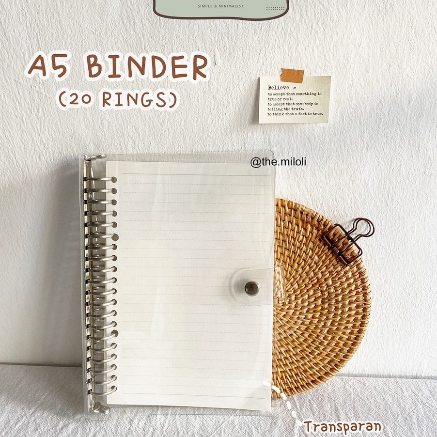 

[HD☞/L❤] [MILOLI] 20 Rings Binder A5 Bening Transparent 20rings Binder Bening BuJo Aesthetic Binder - E0031- terviral.