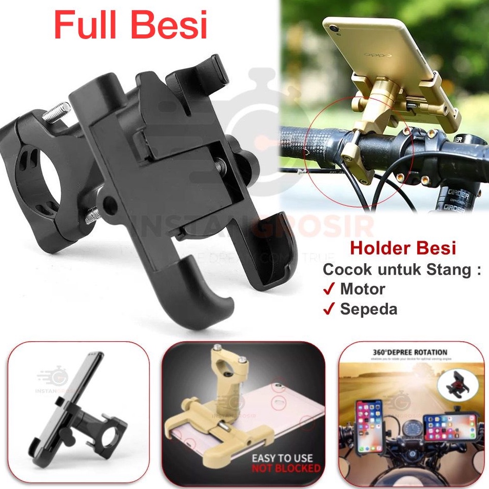 nc C1 holder stang sepeda motor full besi holder hp motor stand aluminium C1 universal holder stand 