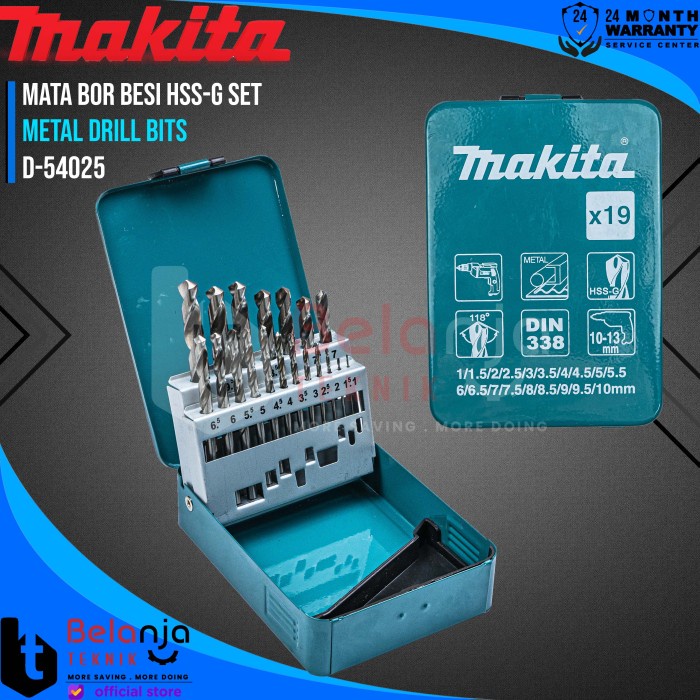 Makita Mata Bor Besi HSS-G Set 19 Pcs Metal Drill Bits 1-10 MM D-54025 keren