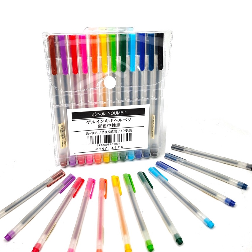 

(E NS☎㊠] Pulpen gel 12warna / 12pcs pulpen gel warna warni / Pulpen YOUMEI G103/ kekiniian!