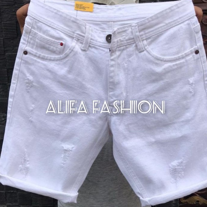 Ready Stock CELANA PENDEK PUTIH PRIA JEANS SOBEK DEWASA KEREN TERBARU KEKINIAN 2023.