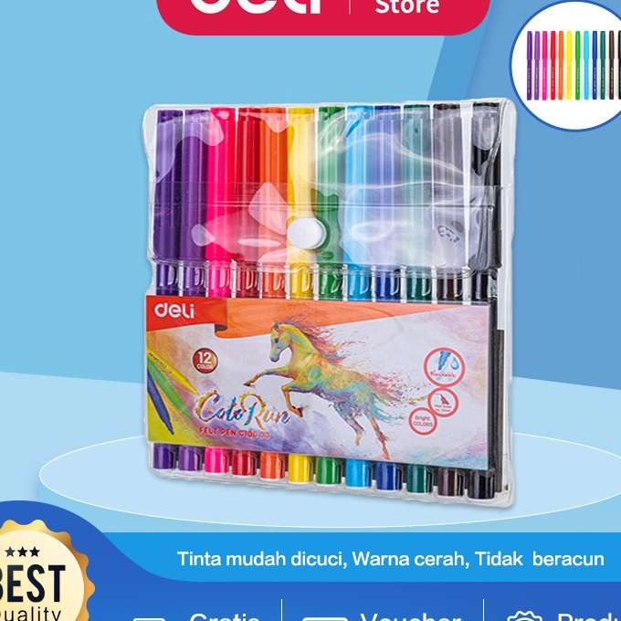 

(KQ☀.7✪) Deli Spidol Warna - Felt Pen dapat dicuci 1.0mm 12 Warna EC10003banyak diminati.!!