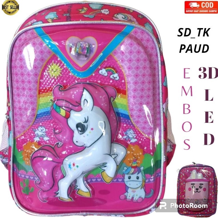 Kodeb0B5n UNICORN TAS EMBOS 3D LED / FROZEN / PONY ransel perempuan SD / TK / PAUD litle pony