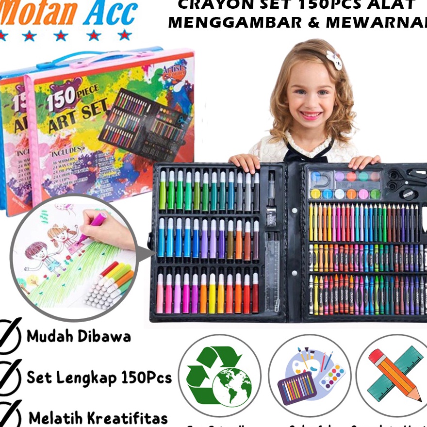 

(Z6➤/Iご] Crayon Set 150pcs / Alat Menggambar Mewarnai Dan Melukis Isi 150 pcs Untuk Anak-Anak / Kit Art Supplies Painting Set For Children / Krayon Hadiah Kado Ulang Tahun Birthday Gift Water Colors Pensil Warna Pencil Colours Coloring Set Gambar Luki