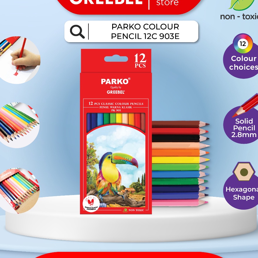 

(IN㊚/L㊖) PARKO Pensil Warna anak PENCIL 12C 903E (ISI 12) /Coloring/Color/Colour Pencils Cerah tidak beracun utk mewarnai anak- trending.