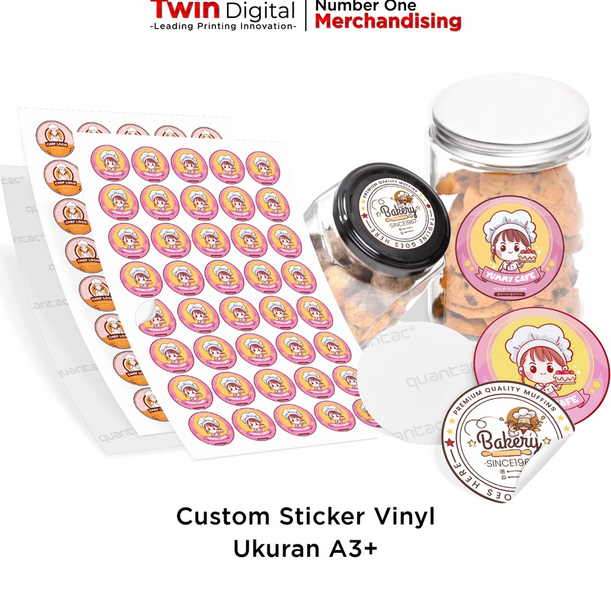 

[NH✯/Q♡) Twindigital Custom Sticker Label Vinyl A3+ Kemasan Produk Olshop Makanan Minuman Waterproof - Stiker Label Vinyl Anti Air- berkualitas.!