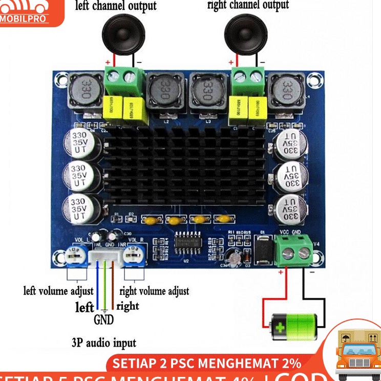 'ZeV M543 KIT AMPLI CLASS D TPA3116D2 2 X 120 WATT XH M543 i Promo Stok Banyak.