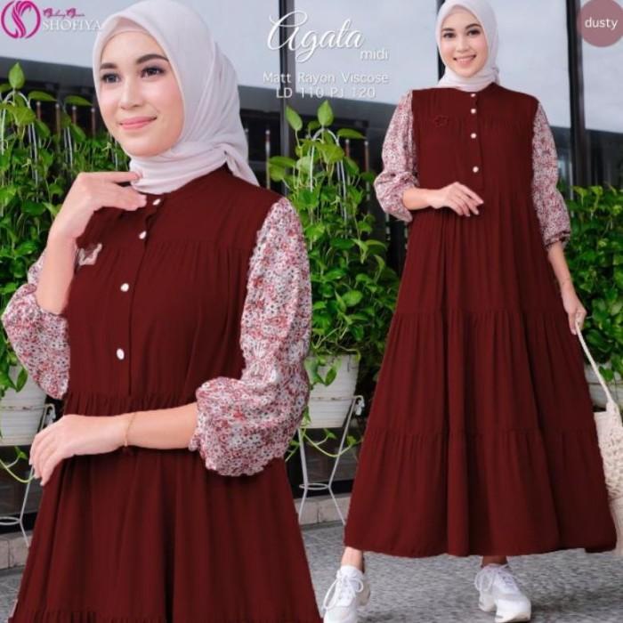 TERLARIS - BAJU MUSLIM WANITA MODERN TERBARU 2023 AGATA DRESS GAMIS MIDI KATUN