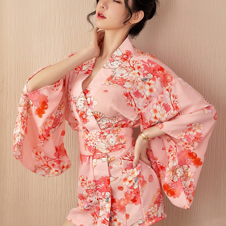 Terlaris Lingerie Wanita Sexy Sifon kimono Jepang jubah Malam Baju Tidur Set G String A507.