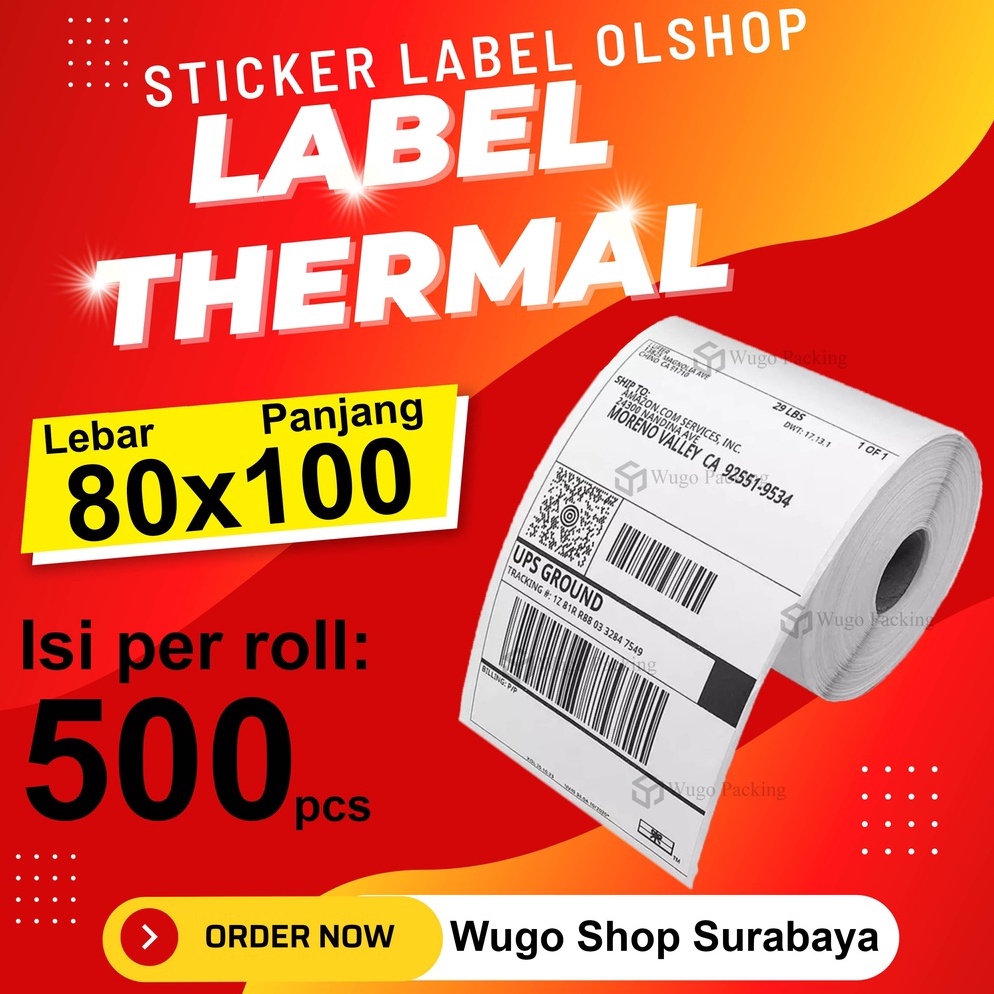 

Termurah LABEL THERMAL 80 X 100 mm isi 500 pcs KERTAS STICKER DIRECT THERMAL