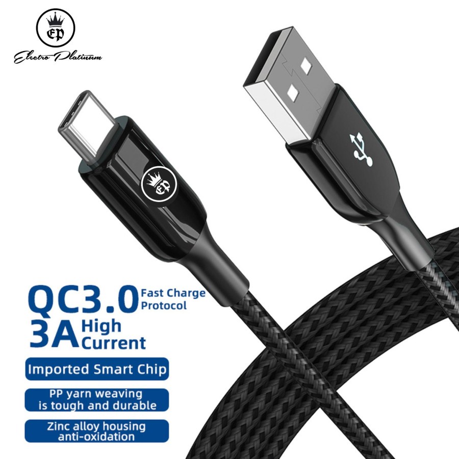 ElectroPlatinum 3A Kabel Data Type-C Cable Nylon 1,2M Fast Charging - Kabel Type C