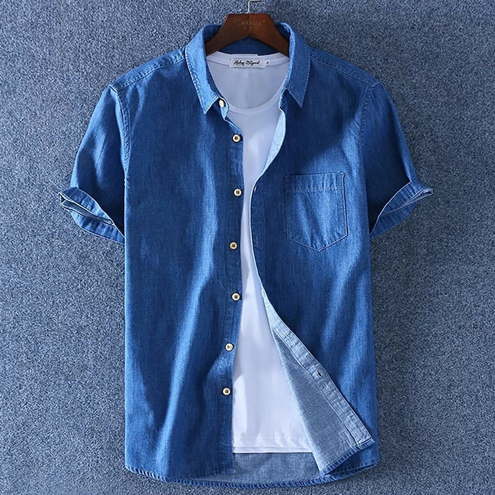 Viral Kemeja Jeans Polos Pria Lengan Pendek / Kemeja Polos / Bozz Jeans / Kemeja Levis Murah Pria .,
