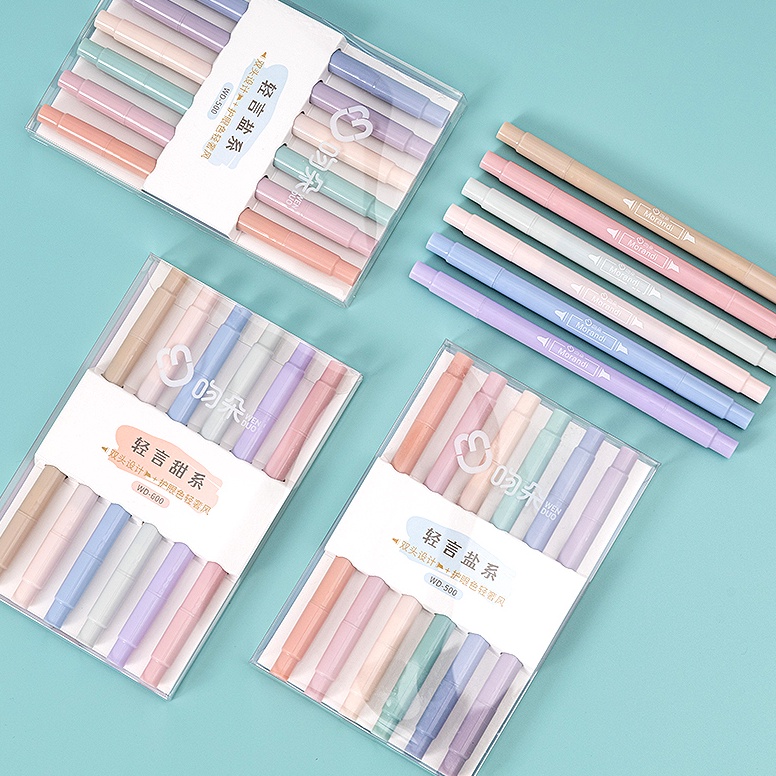 

[KODE JZ60R] 6pcs 6 warna Double tip stabilo pastel Spidol highlighter Colour pen Journal marker pen Alat tulis replacement stabilo untuk pelajar kantor sekolah