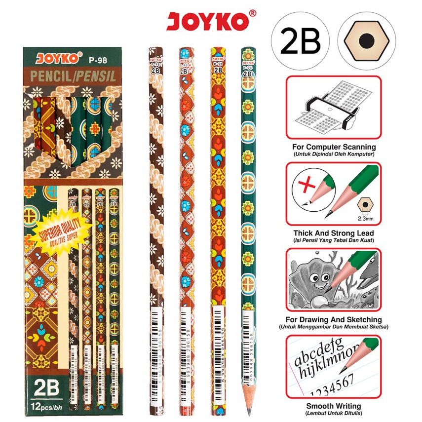 

Stok Banyak・Pensil Batik Joyko P-98 2B 1 BOX 12 PCS