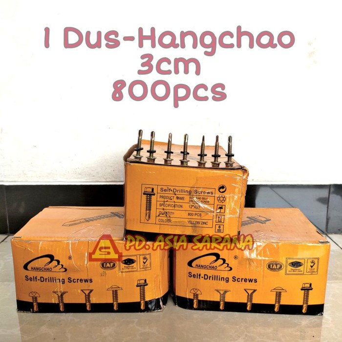 Ready 1 Dus Hangchao Paku Roofing Kuning 3Cm Skrup Holo Baja Sekrup