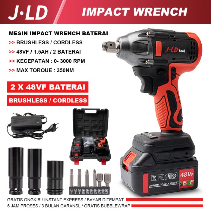 JLD IMPACT WRENCH CORDLESS - MESIN BOR 48V 2 BATERAI JV88 J.LD Tools