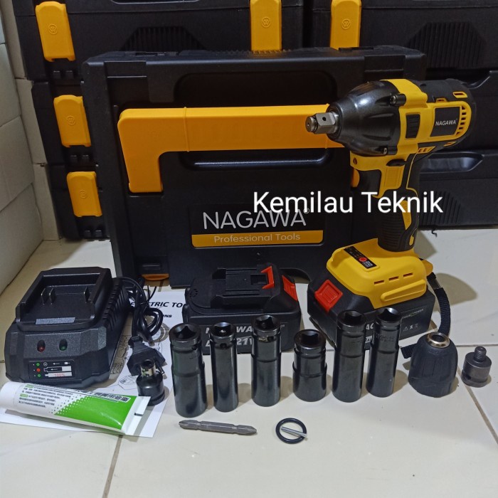 Mesin Impact Wrench Baterai Brushless NAGAWA 21V Cordless Pembuka Baut