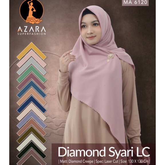New [Bisa COD]NEW Hijab Segiempat DIAMOND SYAR'I LASER CUT LC Ori AZARA 130x130 Jilbab Jumbo Syari