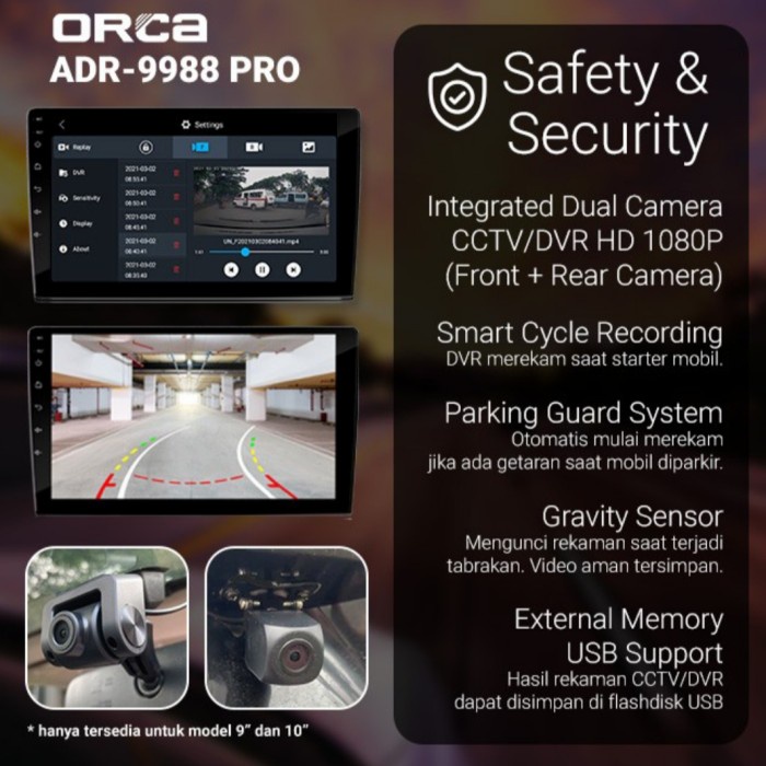 Head Unit Android Auto CarPlay 10 Inch Orca ADR 9988 Pro+ DVR star