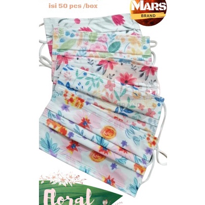 GoodF0r5Q Masker Headloop Motif Bunga Floral / Mix Colors 50 pcs MARS BRAND (GROSIR)