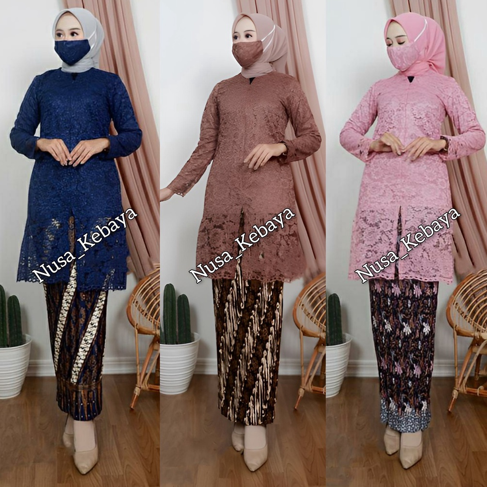 jsb01 Nusa_Kebaya Stelan Kebaya Tunik Kurung Busui / Tunik Brukat Sleting Depan / Kebaya Modern / Ke