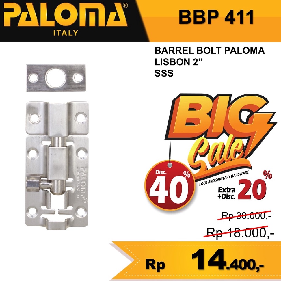[PROMO	BAW2] GRENDEL STAINLESS SANTEKAN KUNCI SLOT SELOT JENDELA DAN PINTU PALOMA BBP 411 LISBON 2" 