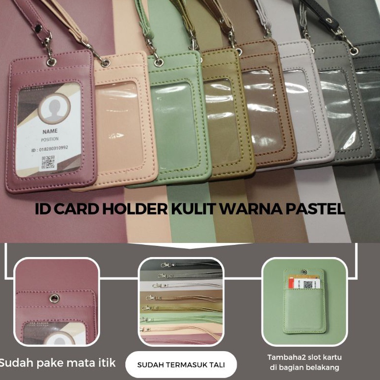 

Termurah id card holder lanyard kulit name tag warna pastel