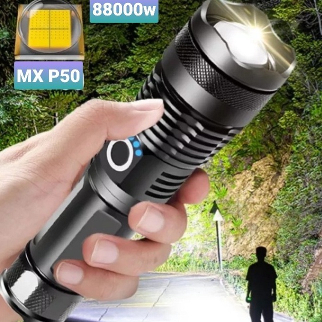 ➨ Paket lengkap Senter LED Tactical 200000 Lumens Xhp 50 -  Kualitas Cahaya Super Terang q Murah Paling Popular.