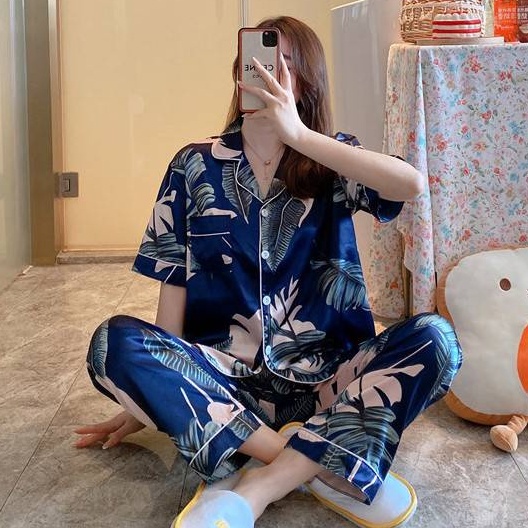 Baju Tidur Wanita Dewasa Setelan Sexy Terbaru Lengan Panjang Piama 2In 1 Hotpants Cewek Motif Kemeja