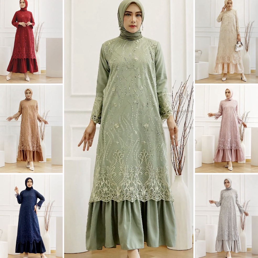 Top Produk.. (Jamin RealPict) Gamis Pramitha Brukat Tille /SIZE S M L XL XXL XXXL JUMBO BIGSIZE / Ma