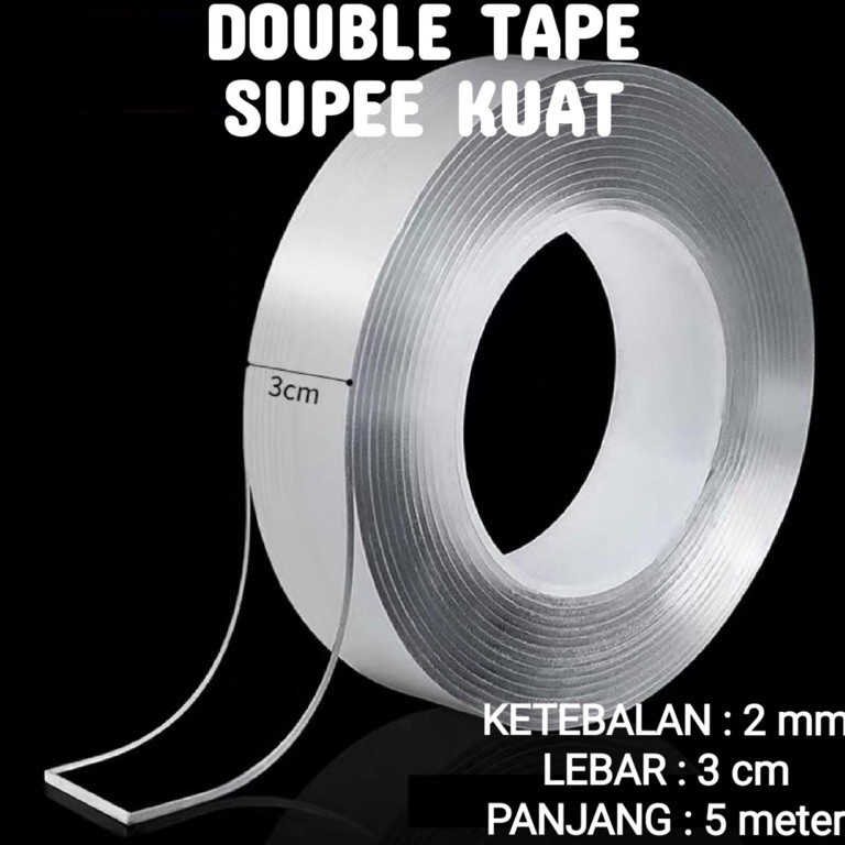 

Terlaris [300gram][2mmX5meter] Double Tape Nano Tape Ivy Grip Tape Isolasi Selotip 2 Sisi Kuat Dicuci