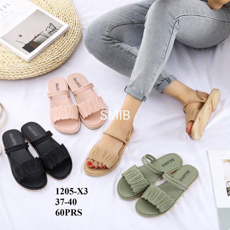 Terlaris Sandal Selop Wanita Karet Import Fashion Balance Strip 2 sol tipis / 1205-X3