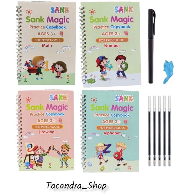 

(XFB ✪✯] Buku Sank Magic isi 4 Buku + 1 Bulpen + 4 Refil / Buku Edukasi Menggambar Ajaib TK PAUD / 4 in 1 Magic Buku Kaligrafi Anak Sank Magic Practice Book / Buku Belajar Menulis TK / kekinian.