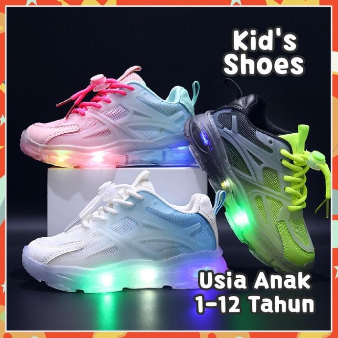Sepatu Sneaker Anak Laki laki Perempuan LED sport usia 1-6 Tahun