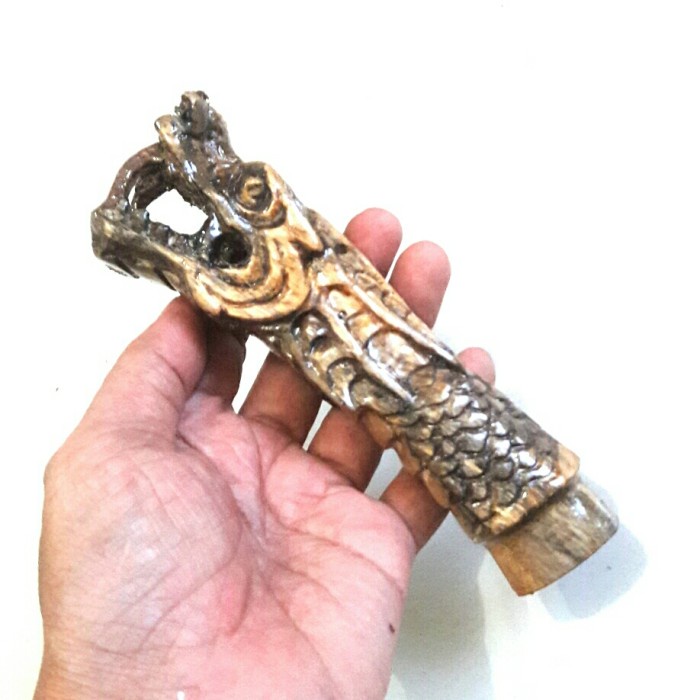 

handle deder gagang golok ukir naga kayu asem