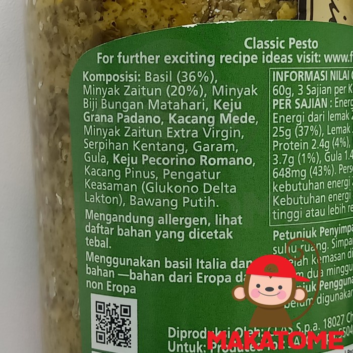 

Filippo Berio Classic Pesto 190Gr Bumbu Pasta Basil Saus Sauce 190 Gr