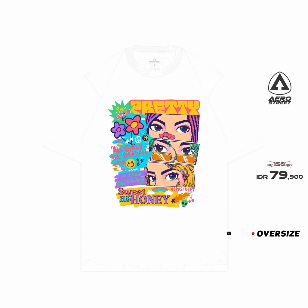 Baju Kaos Aerostreet Oversize Pretty Putih Kaos T-Shirt FBDAA