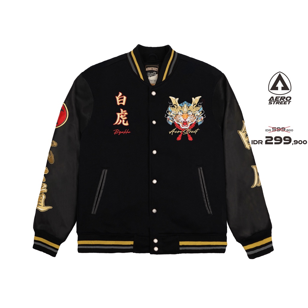 Aerostreet Varsity Sukajan Byakko Hitam Jaket