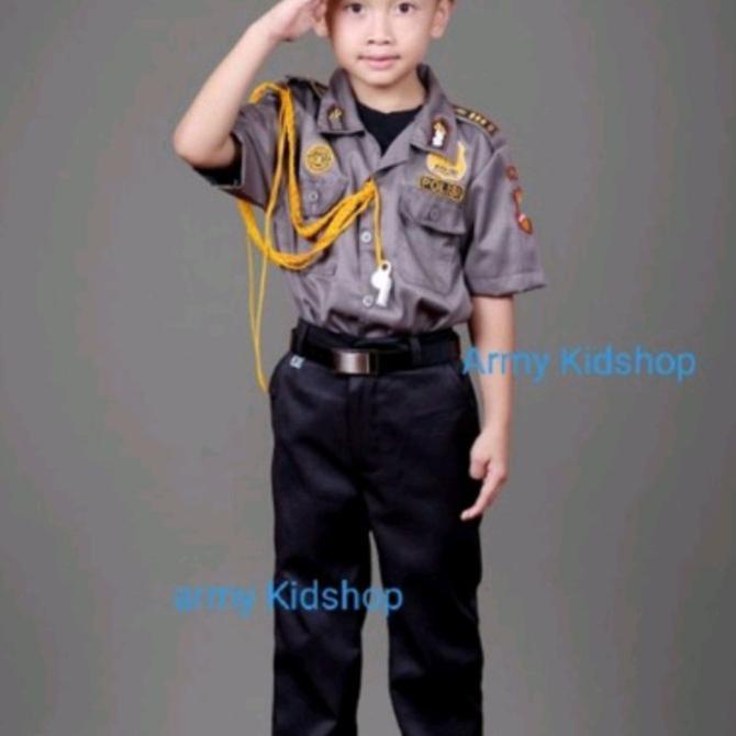 baju polisi anak laki laki profesi karnaval anak lengan pendek
