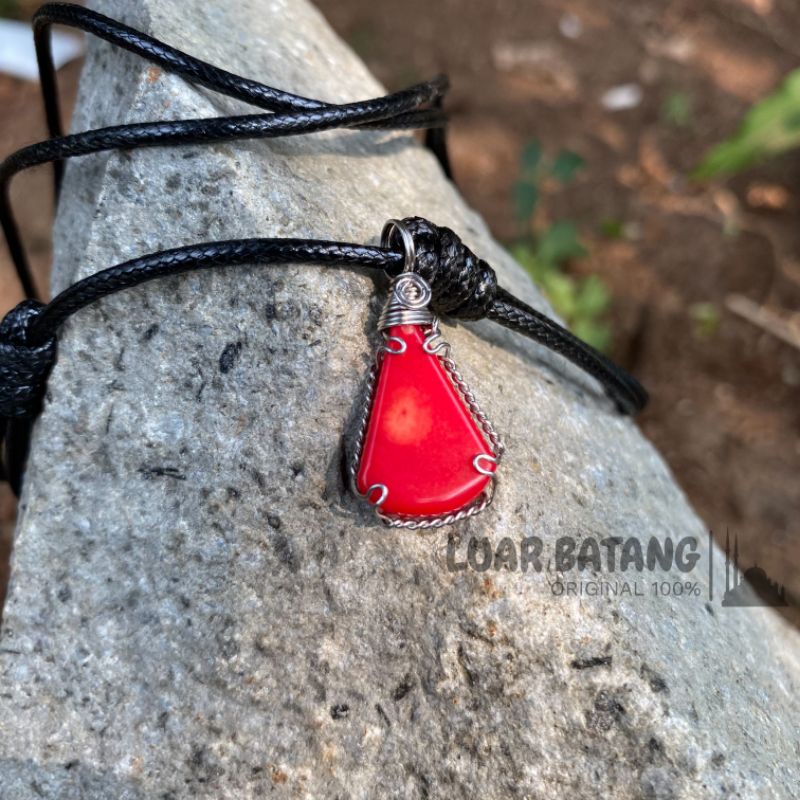 Kalung Liontin Etnik Hand Made Batu Red Coral Marjan 100% Garansi Natural (N)