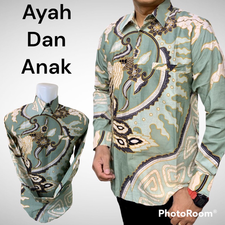 (I8M ❣➤) HS Batik couple ayah anak lapisan furing hero warna hijau sage,BATIK SUPER JUMBO WARNA SAGE