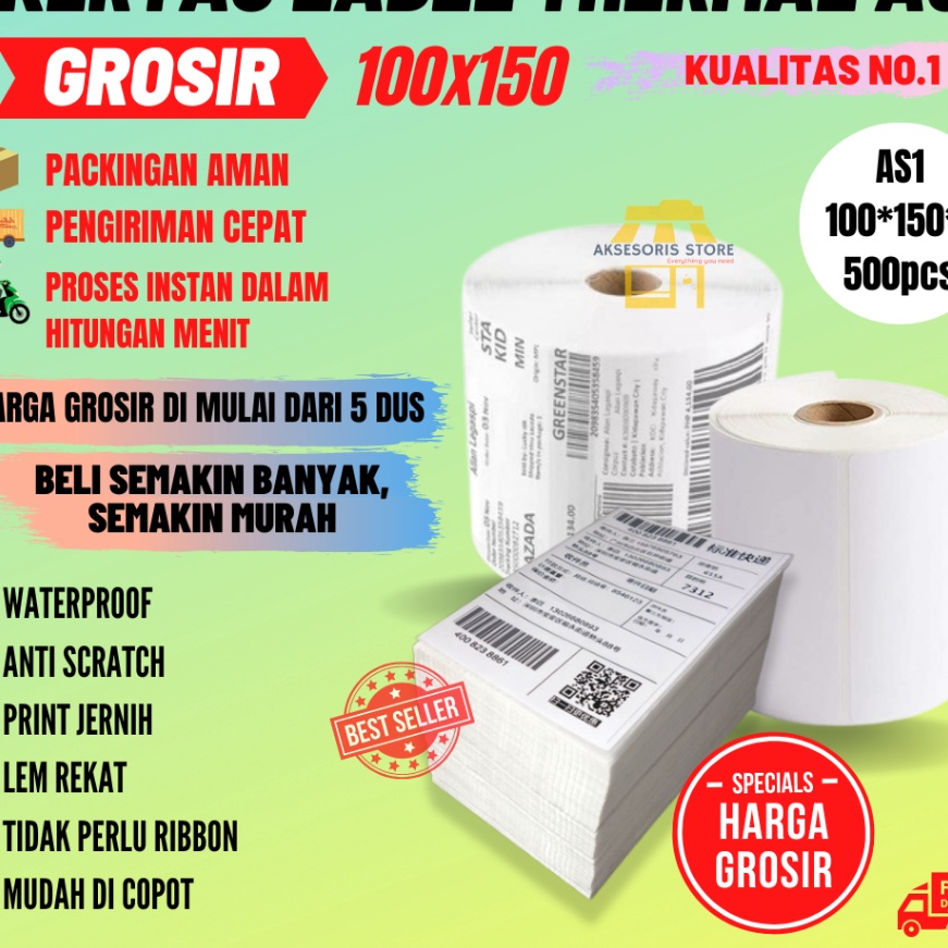 

(WごQ✉/L) GROSIR KERTAS THERMAL LABEL STICKER 350PCS 500PCS UKURAN A6 100X150 /kekiniian.!!