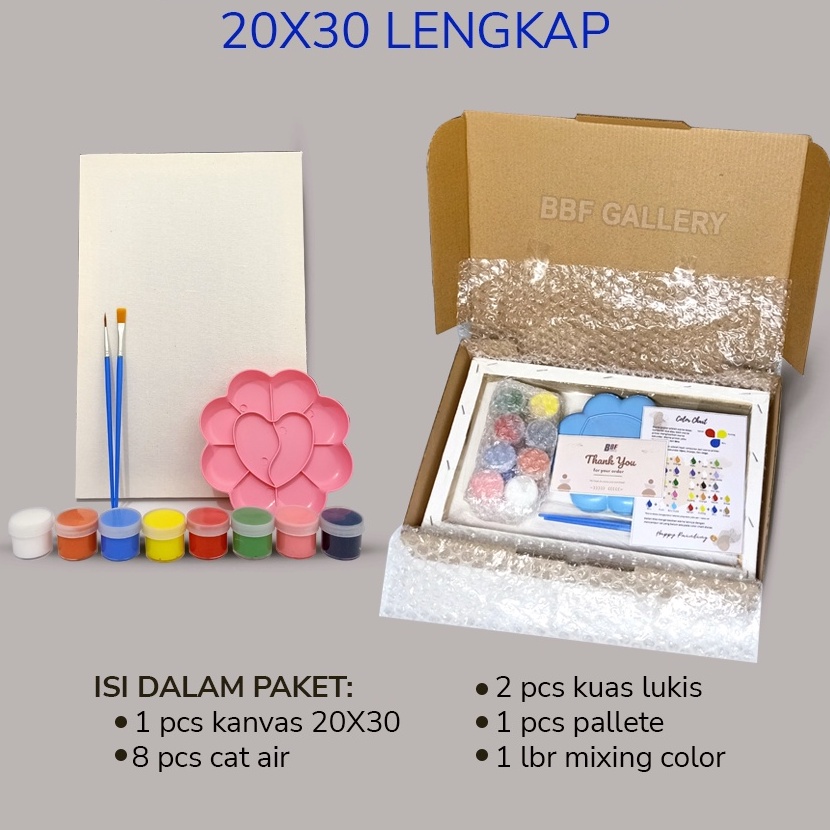 

(»T➲L-Q) Kanvas lukis putih 20x30 cm lengkap dengan 8 cat air akrilik palet dan 2 pcs kuas flat & round Set melukis lengkap paket lengkap melukis mewarnai canvastop.produk.!