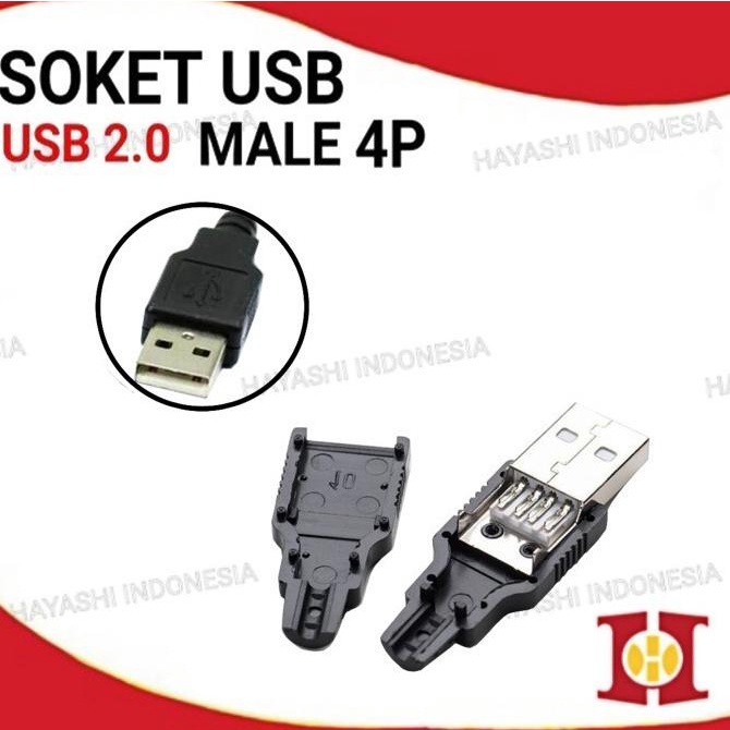 Soket USB Kosong Tipe Jantan Male / cok Konektor 4 Titik Solder